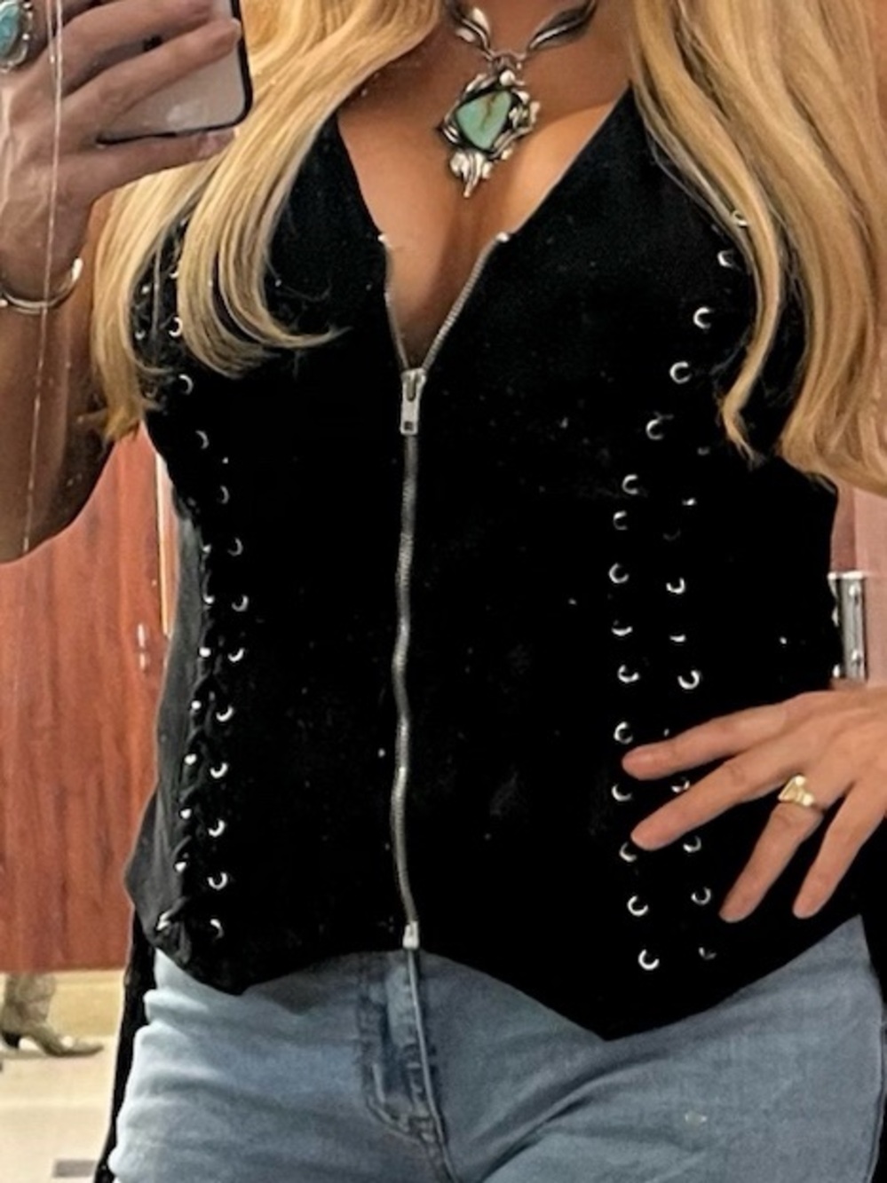 Black Lace-Up Front Zip Vest Jacket - Women